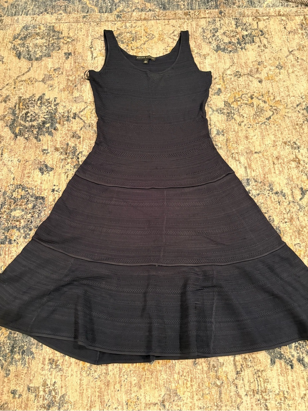 Ralph Lauren Black Label Navy Textured Knit Dress Fit & Flare Sz Small Sundress